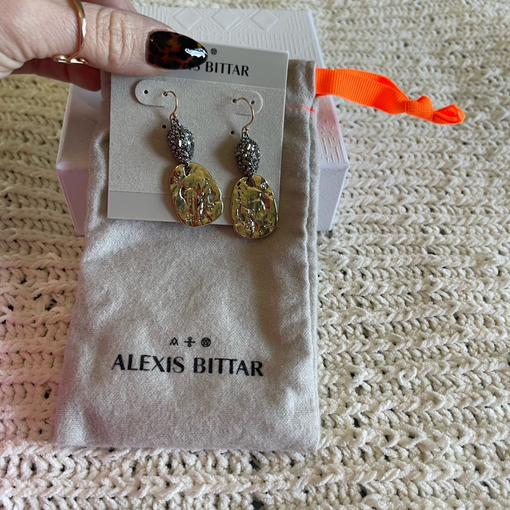 Alexis Bittar Textured Gold and Silver Earrings